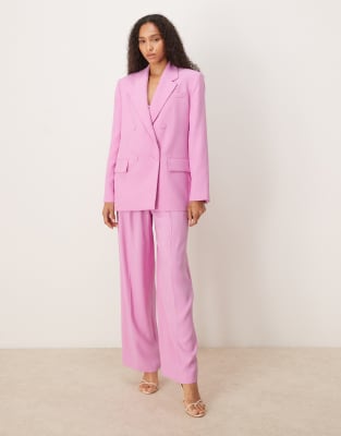Mango - Pantalon ajusté d'ensemble à plis devant - Rose clair