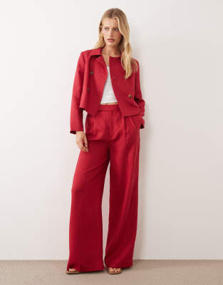 Pantalon ajusté d'ensemble en lin - Rouge vif 38