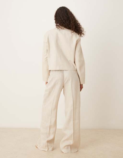 Mango - Pantalon ample habillé d'ensemble en lin avec pinces - Taupe, 2 de 5