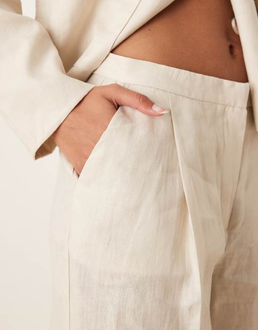 Mango - Pantalon ample habillé d'ensemble en lin avec pinces - Taupe, 3 de 5