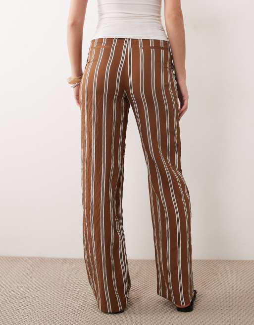 Mango - Pantalon baggy à rayures et plis devant - Marron, 4 de 5
