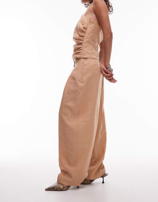 Mango - Pantalon bouffant d'ensemble habillé à pinces sur le devant - Beige, 3 de 5