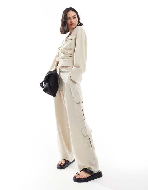 Mango - Pantalon coupe droite décontractée d'ensemble - Beige