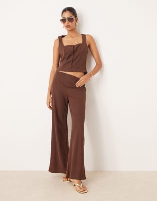 Mango - Pantalon court évasé d'ensemble - Marron