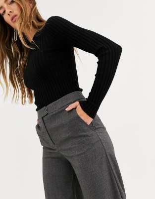 Mango Pantalon Court Habille Gris Femme