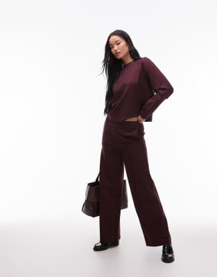 Mango - Pantalon de jogging droit d'ensemble avec pli sur le devant - Bordeaux-Rouge