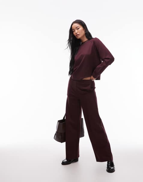 Mango - Pantalon de jogging droit d'ensemble avec pli sur le devant - Bordeaux - view 1