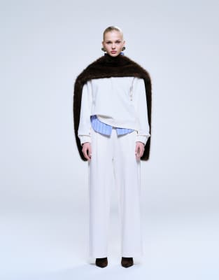 Pantalon de jogging droit d'ensemble en piqué - Crème-Blanc XL