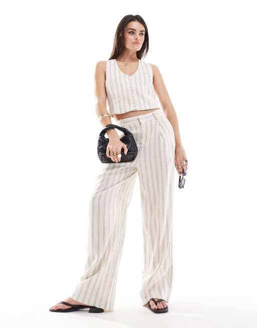 Mango - Pantalon d'ensemble à rayures en lin mélangé - Blanc