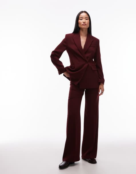 Mango - Pantalon d'ensemble ajusté avec pinces sur l'avant - Rouge foncé - view 1
