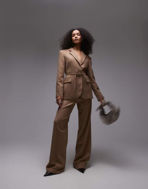 Mango - Pantalon d'ensemble ajusté en aspect laine - Camel - view 1