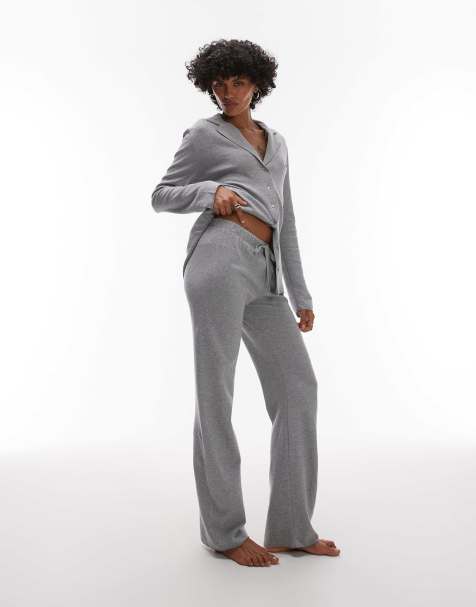 Mango - Pantalon d'ensemble de pyjama large en coton brossé doux - Gris - view 1