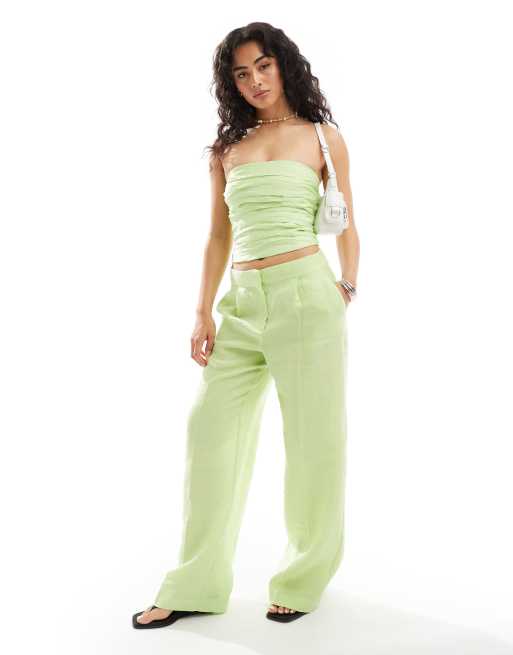 Mango - Pantalon d'ensemble en lin mélangé - Citron vert