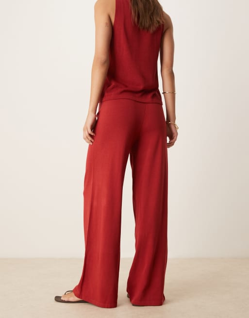 Mango - Pantalon d'ensemble en maille avec cordon de serrage - Rouge, 3 de 5