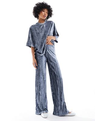 Mango plisse trousers co-ord in blue - ASOS Price Checker