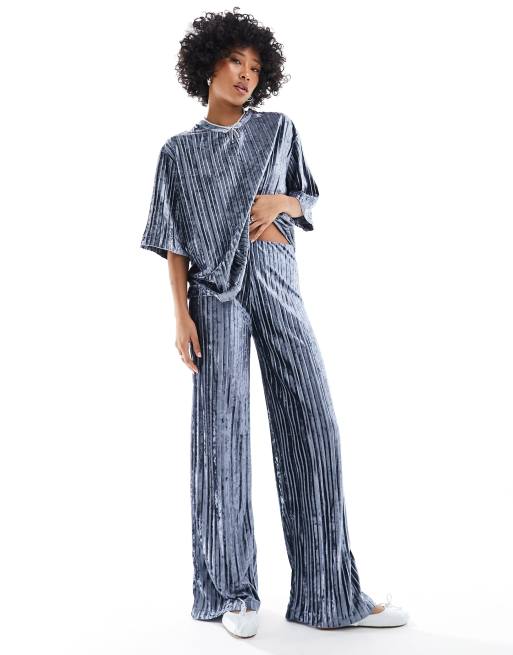 Mango - Pantalon d'ensemble plissé - Bleu