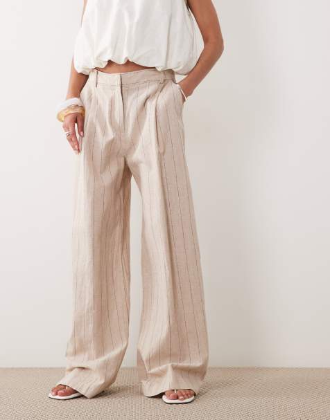 Mango - Pantalon droit ajusté en lin mélangé à fines rayures - Beige - view 1