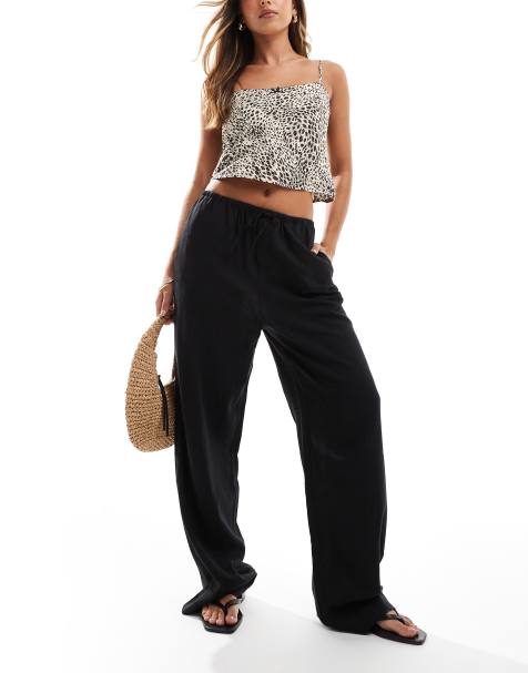 Mango - Pantalon droit décontracté en lin - Noir - view 1