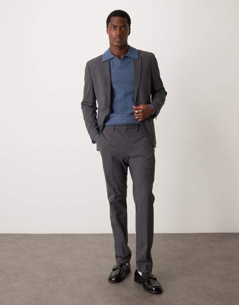 Mango - Pantalon droit d'ensemble à chevrons - Gris - view 1