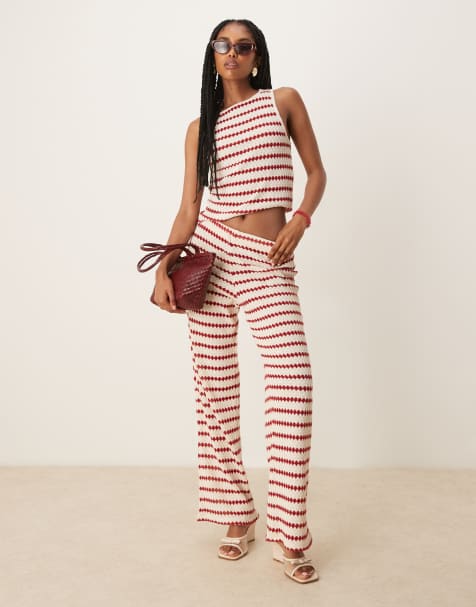 Mango - Pantalon droit d'ensemble rayé en maille - Rouge - view 1