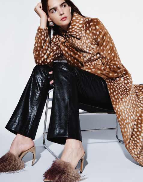 Mango pantalon droit effet croco noir - view 1