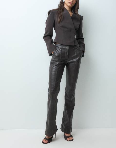 Mango pantalon droit effet crocodile marron - view 1