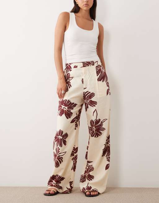 Mango - Pantalon droit en coton mélangé à imprimé fleurs - Beige, 2 de 5