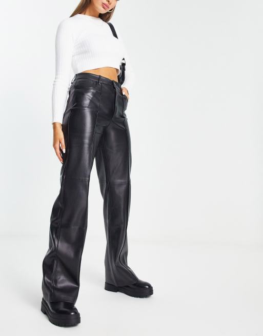 Mango Pantalon droit en imitation cuir Noir