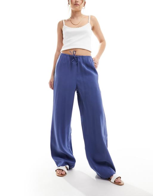 Mango - Pantalon droit en lin - Bleu marine