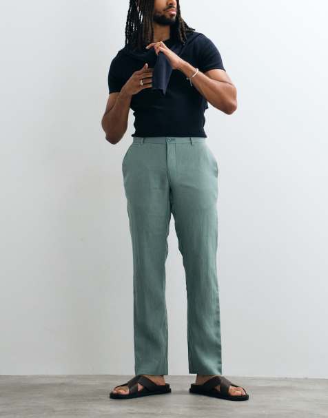 Mango - Pantalon droit en pur lin - Vert menthe - view 1