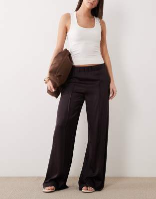 Mango - Pantalon droit en satin - Chocolat-Brown