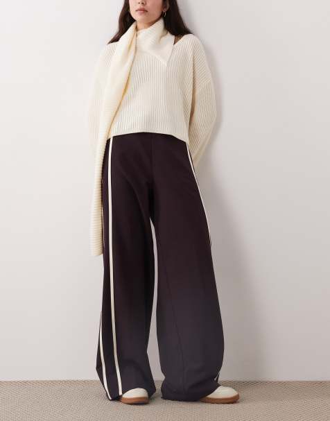 Mango - Pantalon droit noué à la taille à bandes latérales - Figue - view 1
