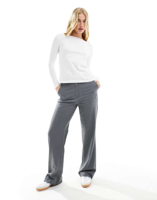 Mango Pantalon droit zipp sur le c t Gris