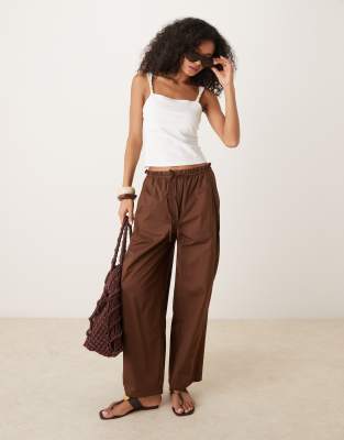 Mango - Pantalon en coton avec liens à la taille - Marron - view 1