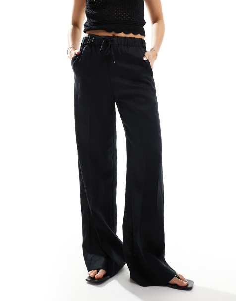Mango - Pantalon en lin à cordon de serrage - Noir - view 1