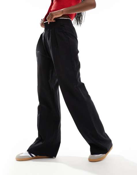 Mango - Pantalon en lin mélangée avec taille visible - Noir - view 1