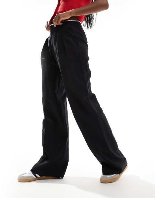 Mango - Pantalon en lin mélangée avec taille visible - Noir