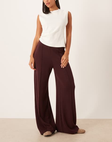 Mango - Pantalon en maille avec pinces nervurées à l'avant - Bordeaux - view 1