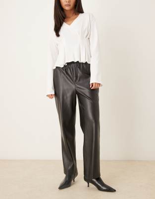 Pantalon en similicuir à nouer à la taille - Noir S