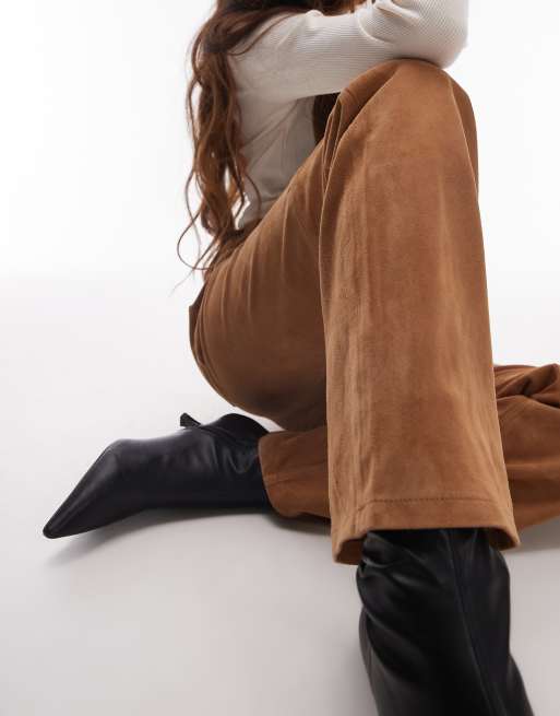 Mango Pantalon evase en daim Marron