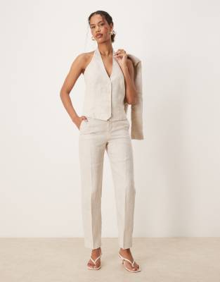Mango - Pantalon habillé d'ensemble en lin - Écru-Marron