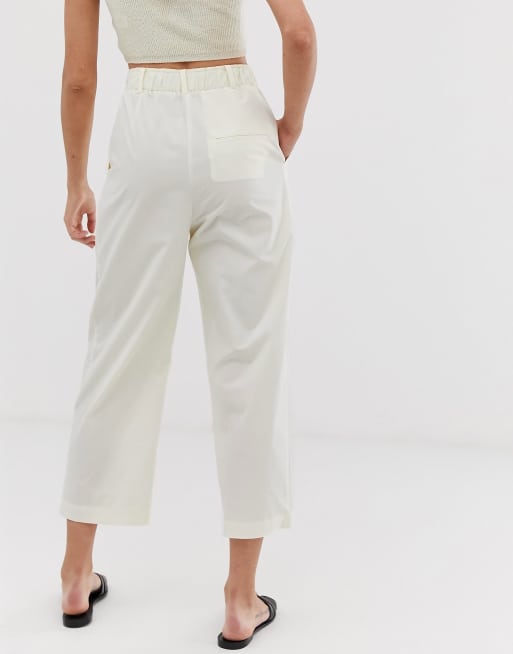 Mango Pantalon Large A Taille Elastique Blanc Asos