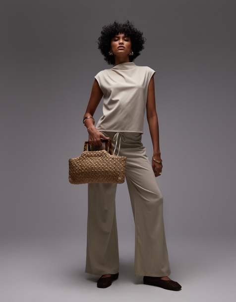 Mango - Pantalon large d'ensemble noué à la taille en polyamide - Beige - view 1