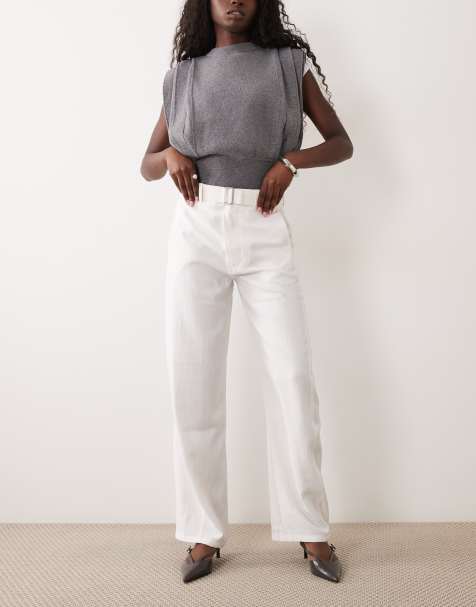 Mango pantalon met riem in wit - view 1