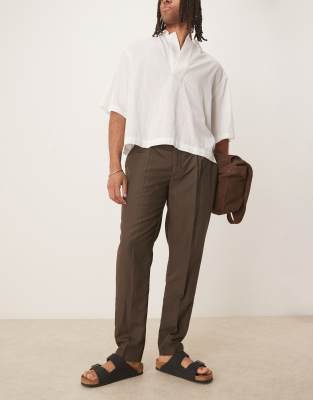 Mango - Pantalon slim en lin - Chocolat-Marron