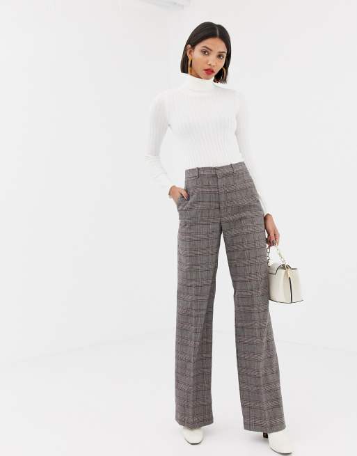 Mango Pantalon taille haute Carreaux gris ASOS