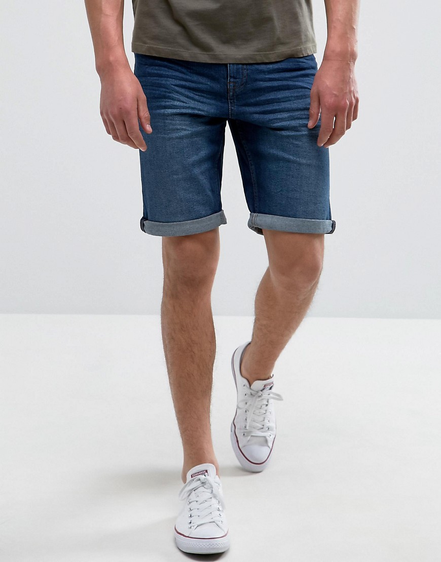 Mango - Pantaloncini di jeans blu medio slavato da uomo