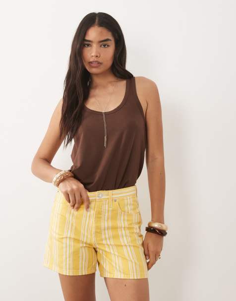 Mango - Pantaloncini di jeans in 100% cotone giallo a righe - view 1