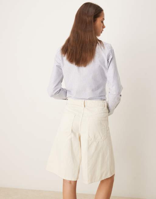 Mango - Pantaloncini di jeans taglio lungo ampi bianchi, 3 di 5