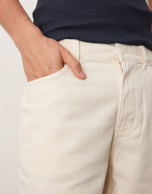 Mango - Pantaloncini in cotone effetto denim con vita elasticizzata beige chiaro in coordinato, 2 di 5